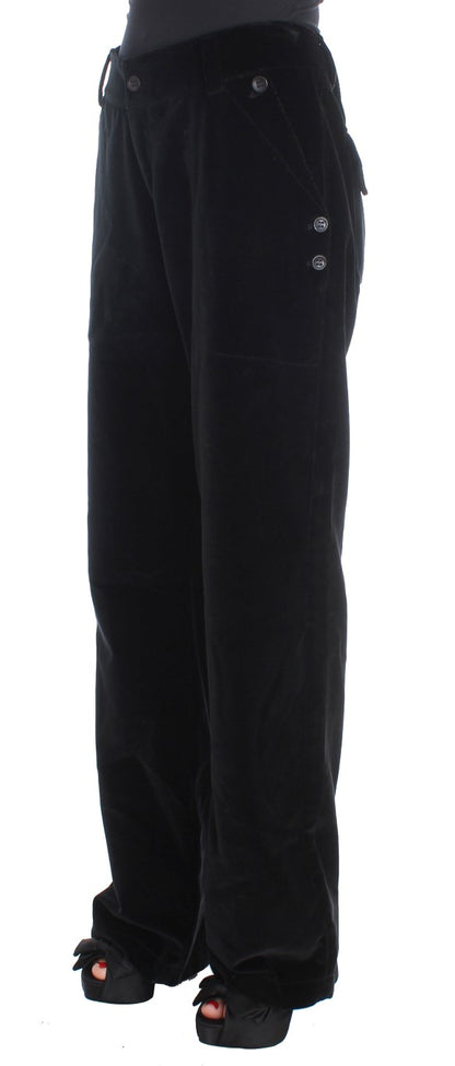 Ermanno Scervino schwarze Samt-Baumwollhose mit geradem Bein