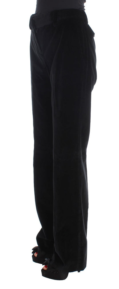 Ermanno Scervino schwarze Samt-Baumwollhose mit geradem Bein