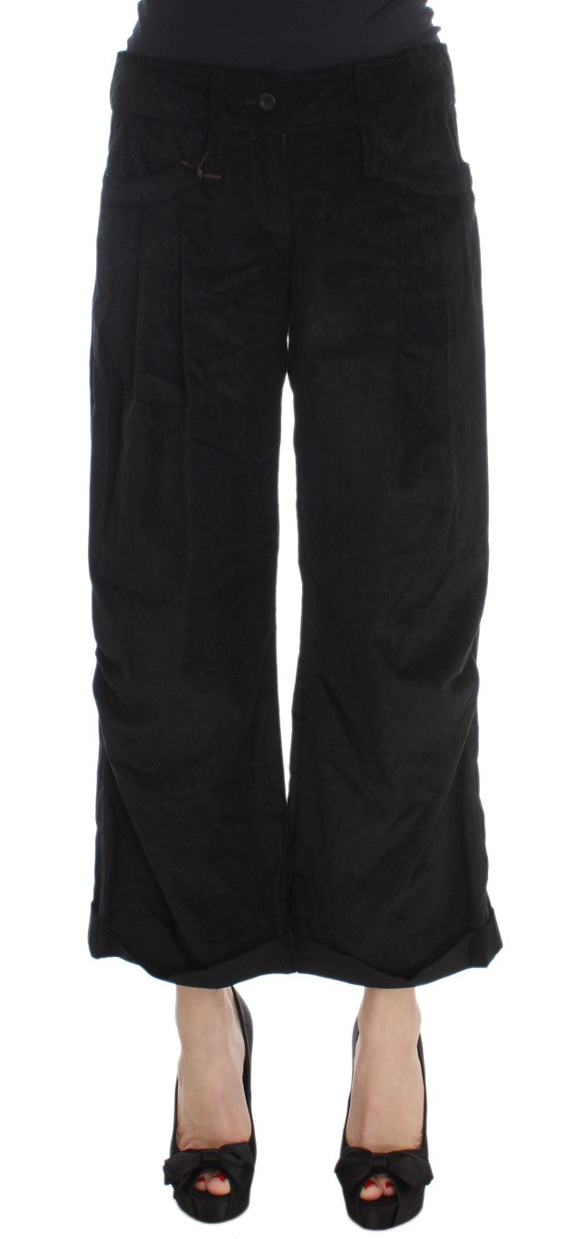 Ermanno Scervino Capri-Bootcut-Hose aus schwarzem Samt und Baumwolle