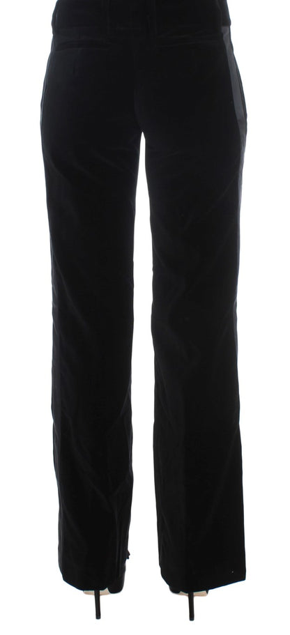 Schwarz gestreifte Samt-Viskose-Bootcut-Hose von Ermanno Scervino