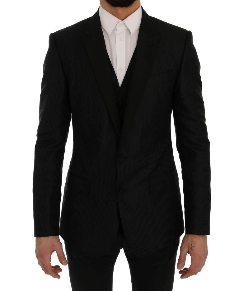 Dolce & Gabbana Black Blue Martini Silk Blazer 재킷