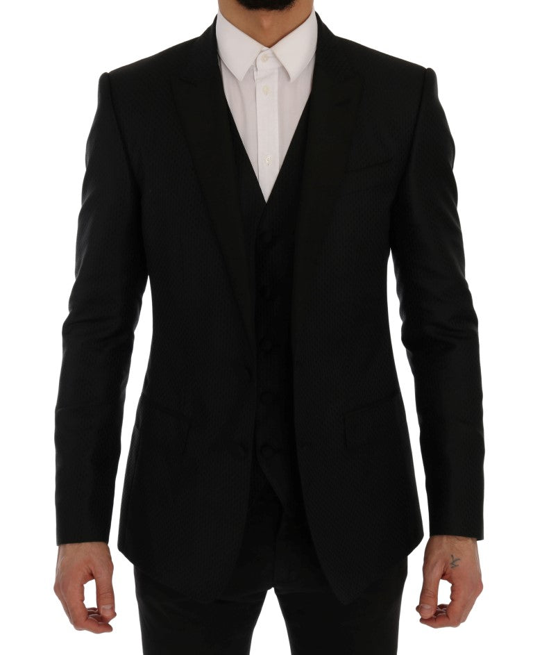 Dolce & Gabbana Black Blue Martini Silk Blazer 재킷