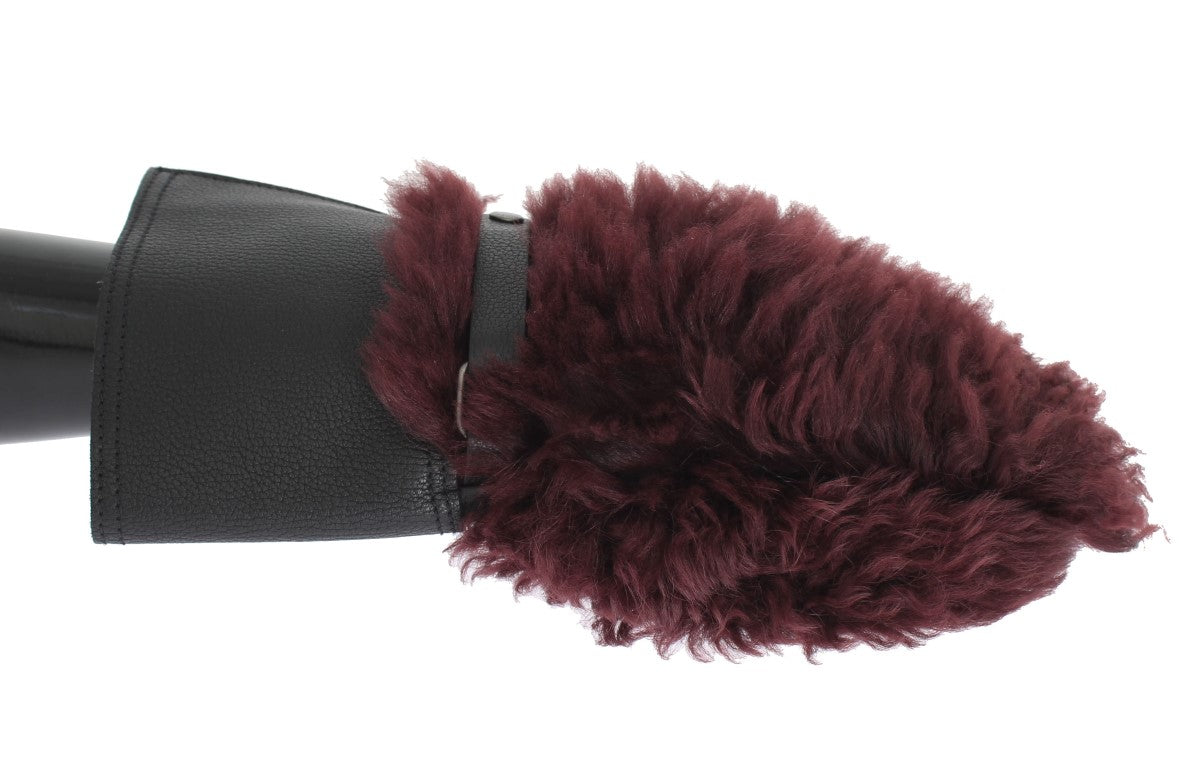 Dolce & Gabbana Black Leather Bordeaux Shearling 장갑