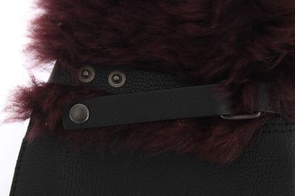 Dolce & Gabbana Black Leather Bordeaux Shearling 장갑