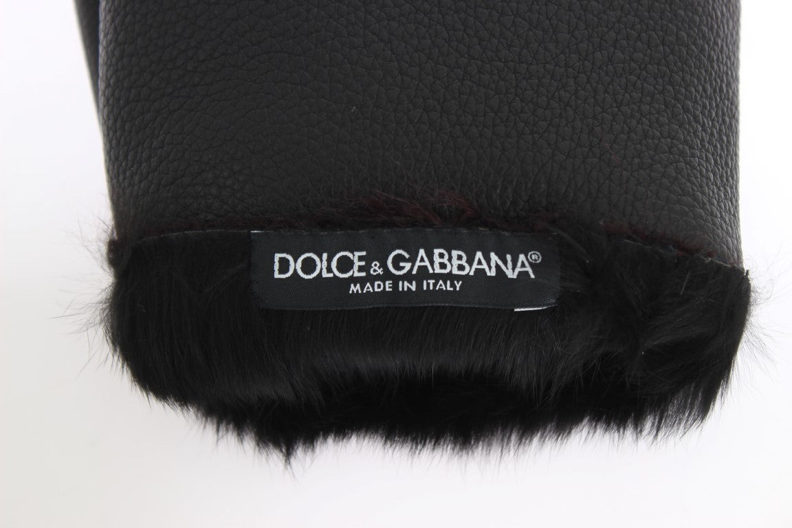 Dolce & Gabbana Black Leather Bordeaux Shearling 장갑