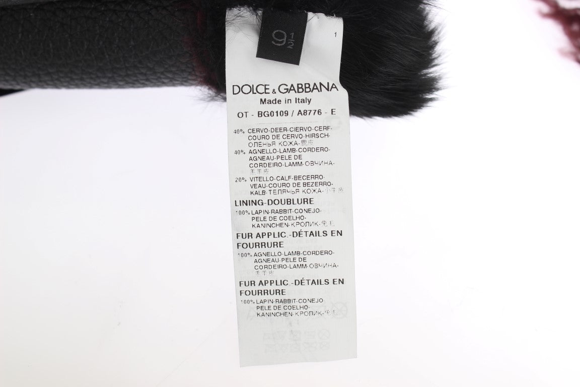 Dolce & Gabbana Black Leather Bordeaux Shearling 장갑