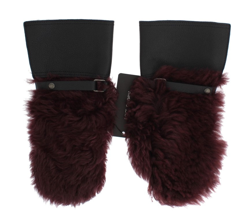 Dolce & Gabbana Black Leather Bordeaux Shearling 장갑