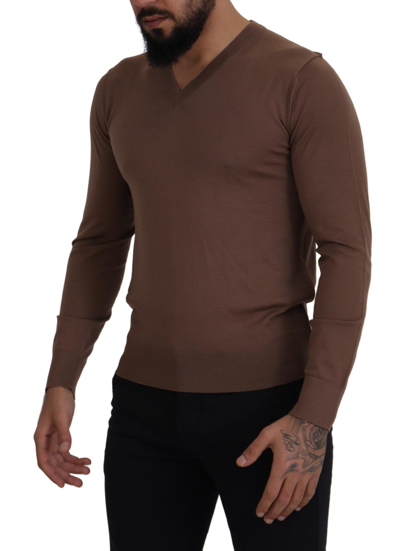 Dolce &amp; Gabbana Brauner Herren-Pullover aus Wolle mit V-Ausschnitt