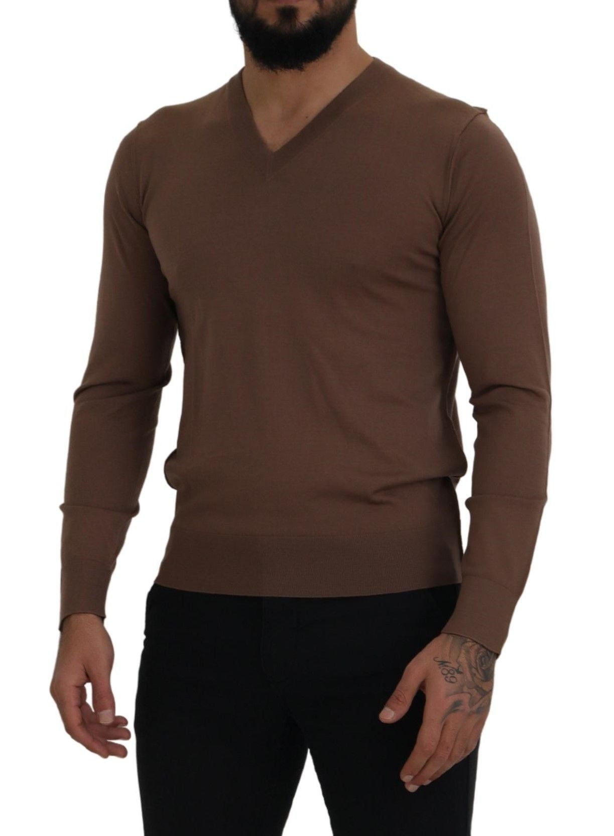 Dolce &amp; Gabbana Brauner Herren-Pullover aus Wolle mit V-Ausschnitt