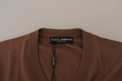 Dolce &amp; Gabbana Brauner Herren-Pullover aus Wolle mit V-Ausschnitt