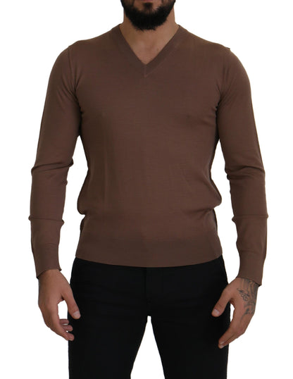 Dolce &amp; Gabbana Brauner Herren-Pullover aus Wolle mit V-Ausschnitt