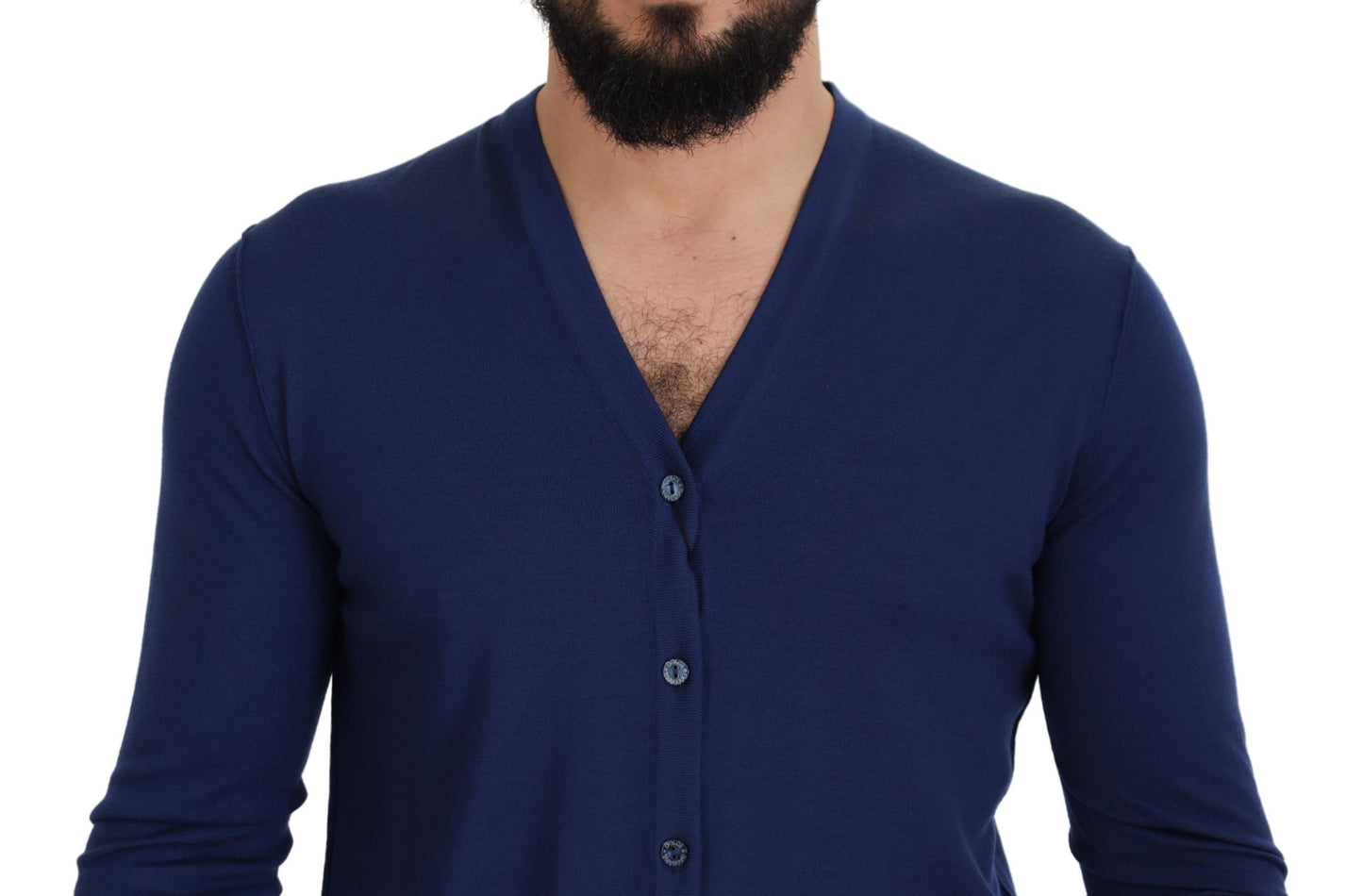 Dolce & Gabbana Blue Wool V-Neck Button Down Cardigan 스웨터