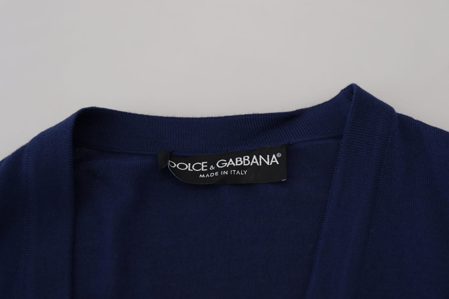 Dolce & Gabbana Blue Wool V-Neck Button Down Cardigan 스웨터