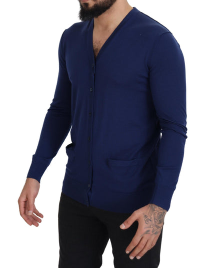 Dolce & Gabbana Blue Wool V-Neck Button Down Cardigan 스웨터