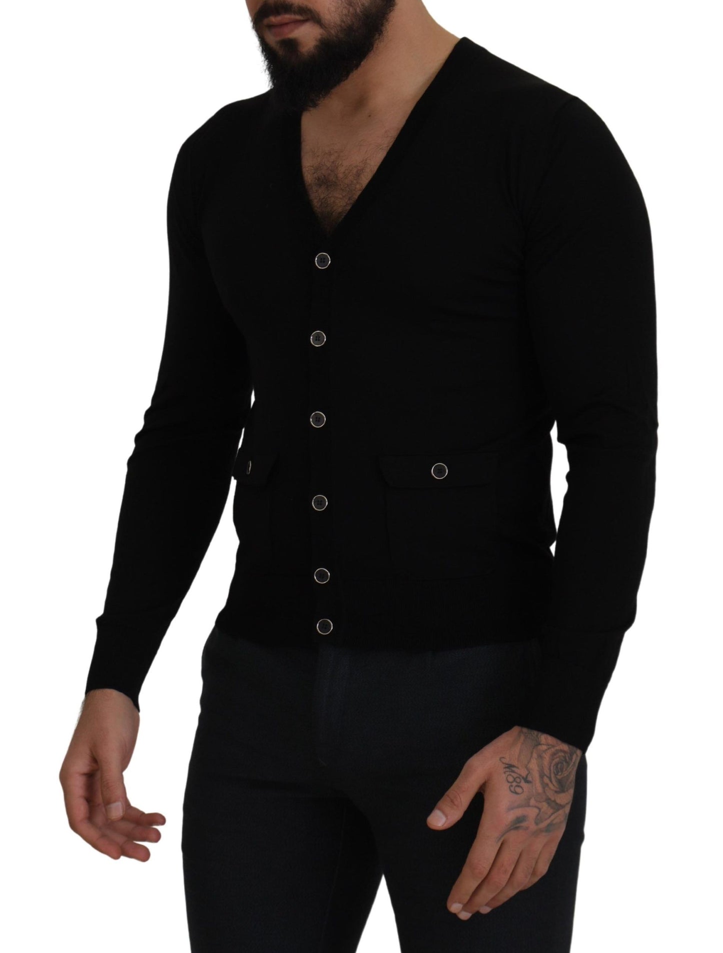 Dolce & Gabbana Black Wool Button Down Cardigan 스웨터