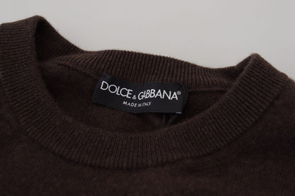 Dolce & Gabbana Brown Cashmere Crew Crew Neck Pullover Sweater