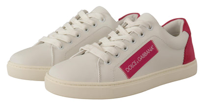 Dolce &amp; Gabbana Weiß Rosa Leder Low Top Sneakers Damenschuhe