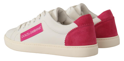 Dolce &amp; Gabbana Weiß Rosa Leder Low Top Sneakers Damenschuhe