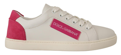 Dolce &amp; Gabbana Weiß Rosa Leder Low Top Sneakers Damenschuhe