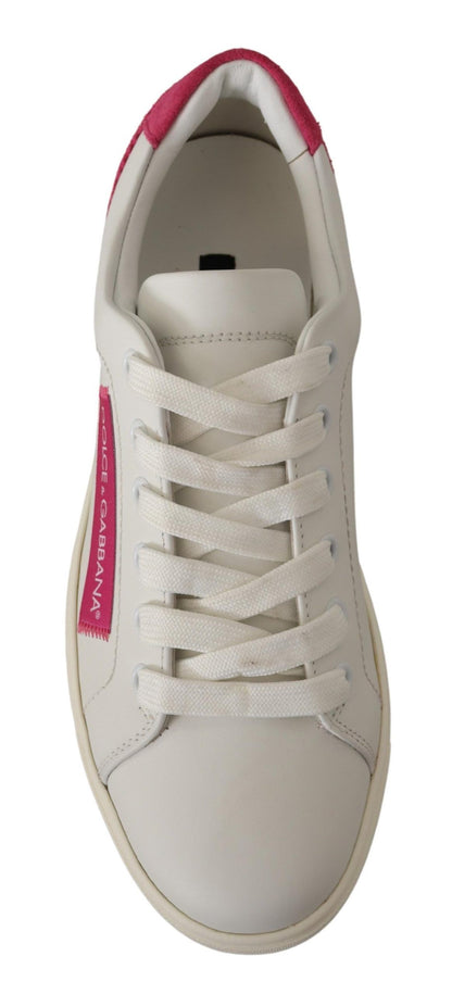 Dolce &amp; Gabbana Weiß Rosa Leder Low Top Sneakers Damenschuhe