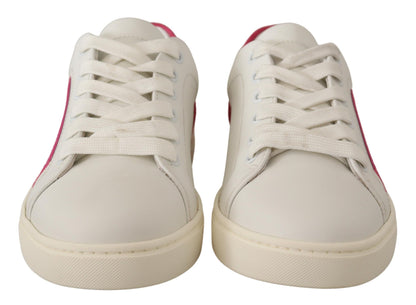 Dolce &amp; Gabbana Weiß Rosa Leder Low Top Sneakers Damenschuhe