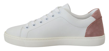 Dolce &amp; Gabbana Low-Top-Sneakers aus weißem, rosafarbenem Leder