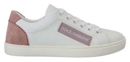 Dolce &amp; Gabbana Low-Top-Sneakers aus weißem, rosafarbenem Leder