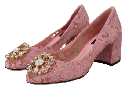 Dolce &amp; Gabbana Pink Taormina Lace Crystal Pumps Pastellschuhe