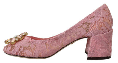 Dolce &amp; Gabbana Pink Taormina Lace Crystal Pumps Pastellschuhe