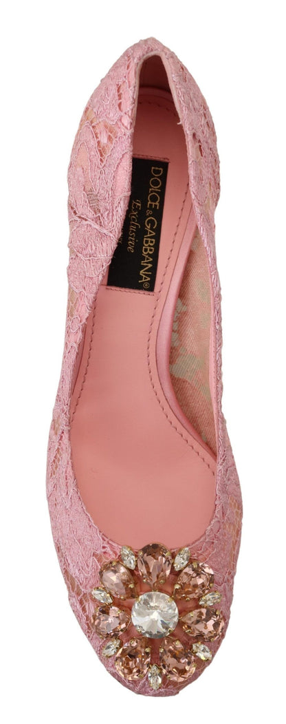 Dolce &amp; Gabbana Pink Taormina Lace Crystal Pumps Pastellschuhe