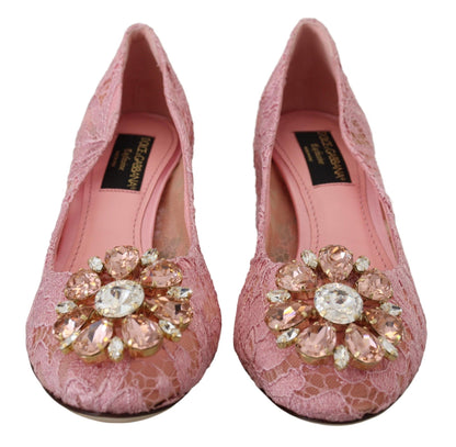 Dolce &amp; Gabbana Pink Taormina Lace Crystal Pumps Pastellschuhe