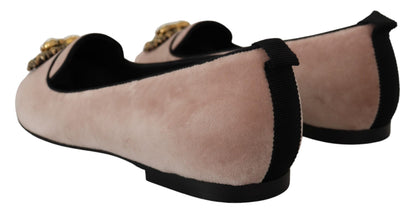 Dolce &amp; Gabbana Pink Velvet Slip Ons Loafers Flats Schuhe