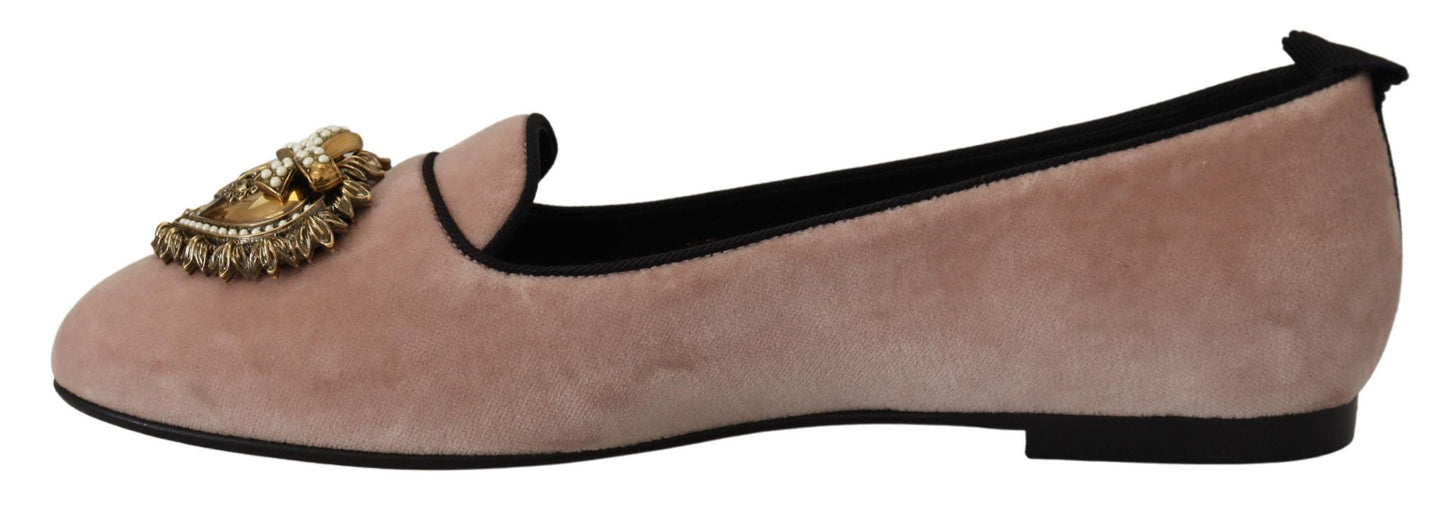 Dolce &amp; Gabbana Pink Velvet Slip Ons Loafers Flats Schuhe