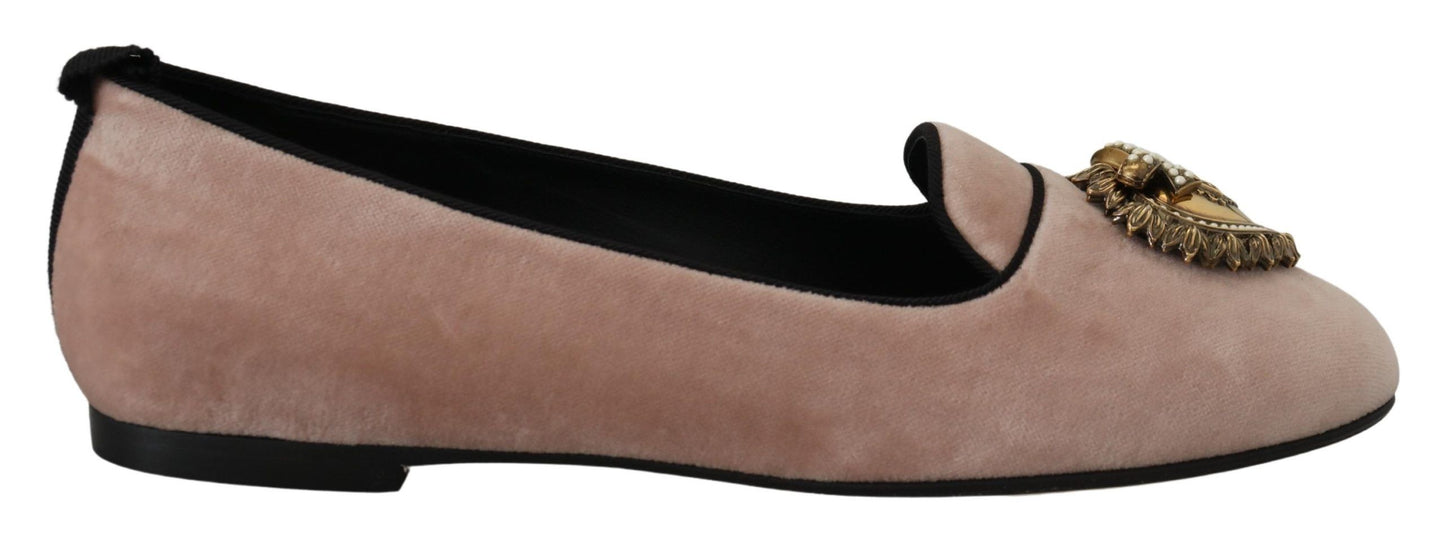 Dolce &amp; Gabbana Pink Velvet Slip Ons Loafers Flats Schuhe