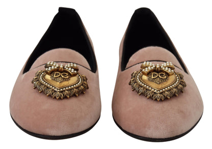 Dolce &amp; Gabbana Pink Velvet Slip Ons Loafers Flats Schuhe