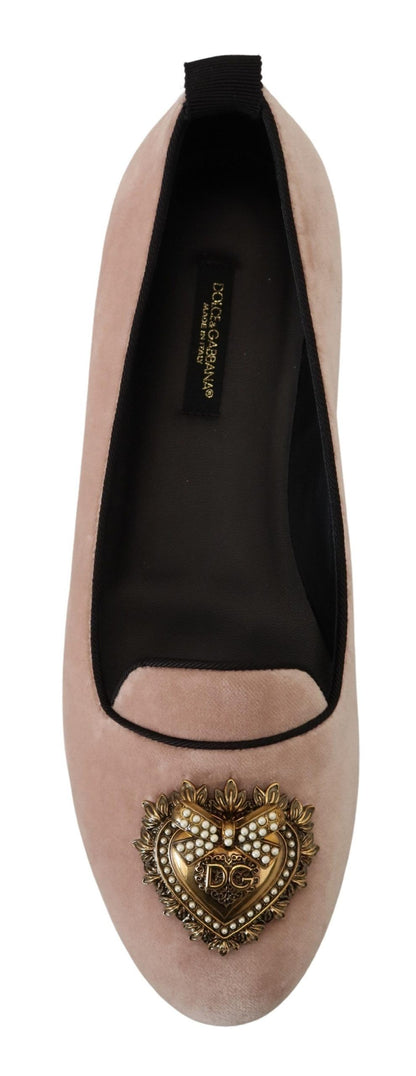 Dolce &amp; Gabbana Pink Velvet Slip Ons Loafers Flats Schuhe