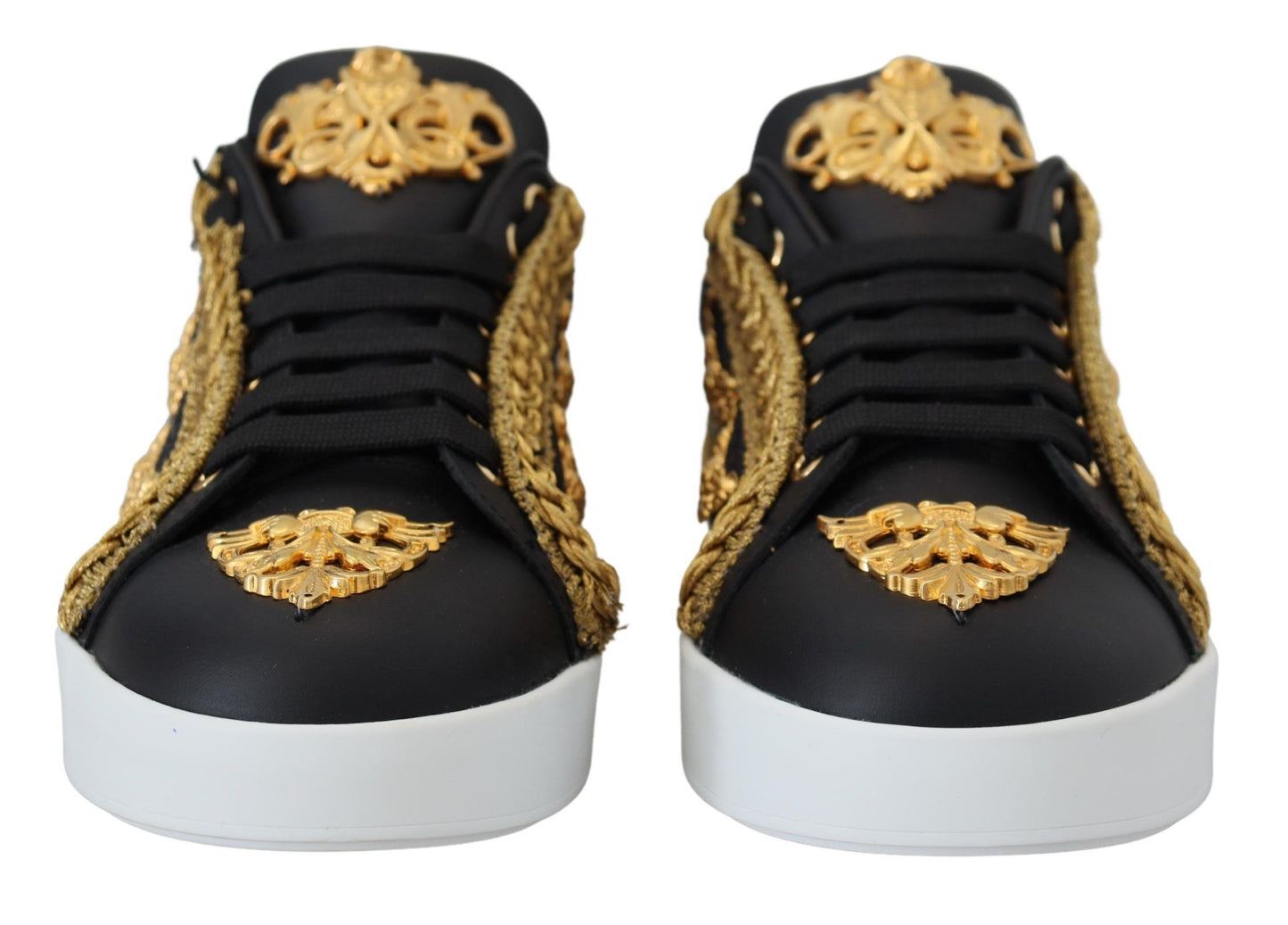 Dolce &amp; Gabbana Schwarz-goldene barocke Portofino-Leder-Sneaker-Schuhe