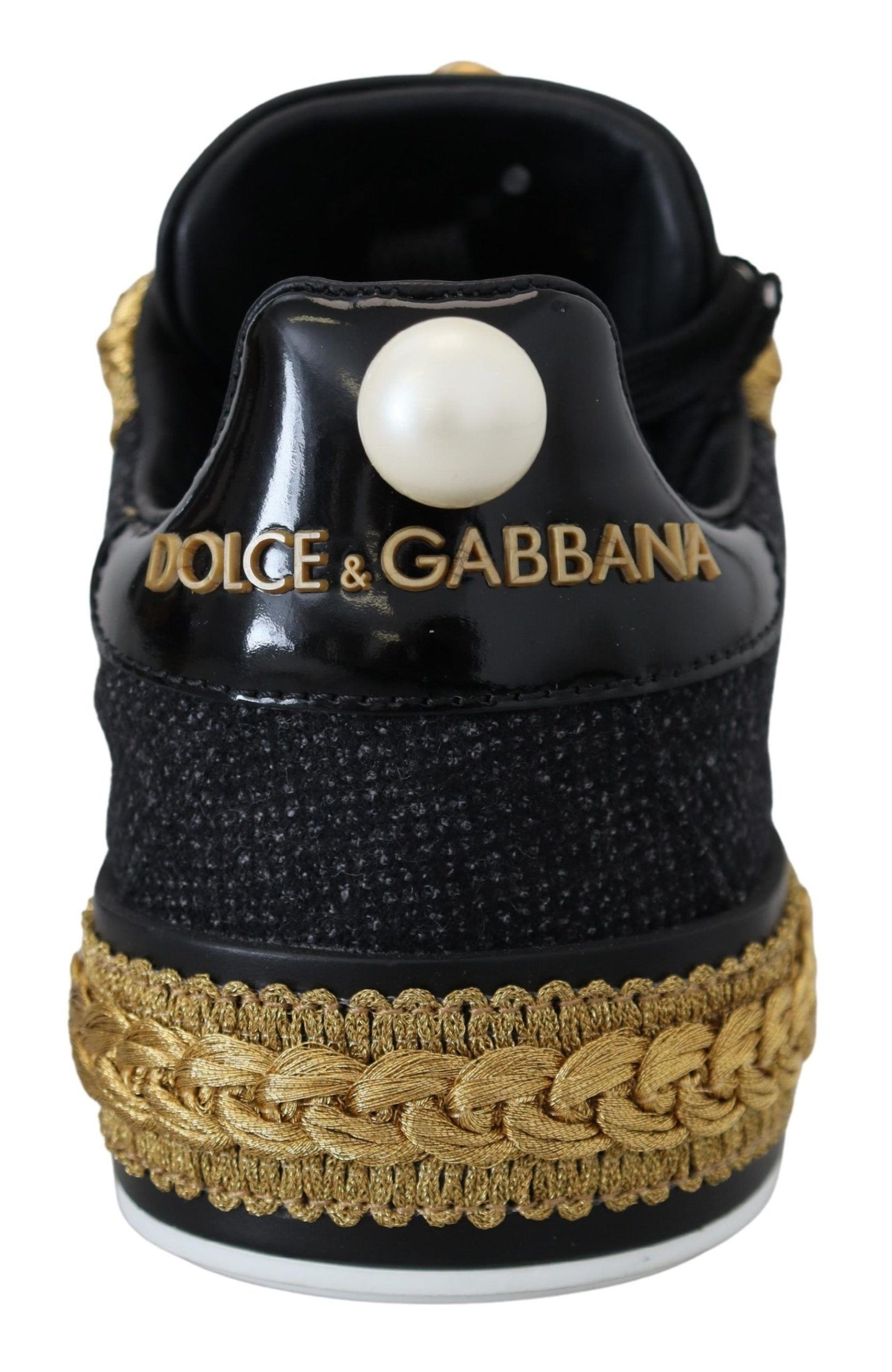 Dolce &amp; Gabbana Schwarz-goldene barocke Portofino-Leder-Sneaker-Schuhe