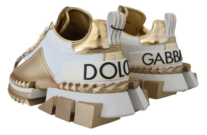 Dolce &amp; Gabbana Super Queen Lederschuhe in Weiß und Gold