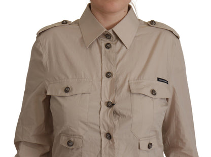 Dolce & Gabbana Beige Poplin Safari 피트 포켓 칼라 셔츠