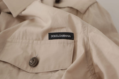 Dolce & Gabbana Beige Poplin Safari 피트 포켓 칼라 셔츠