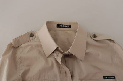 Dolce & Gabbana Beige Poplin Safari 피트 포켓 칼라 셔츠