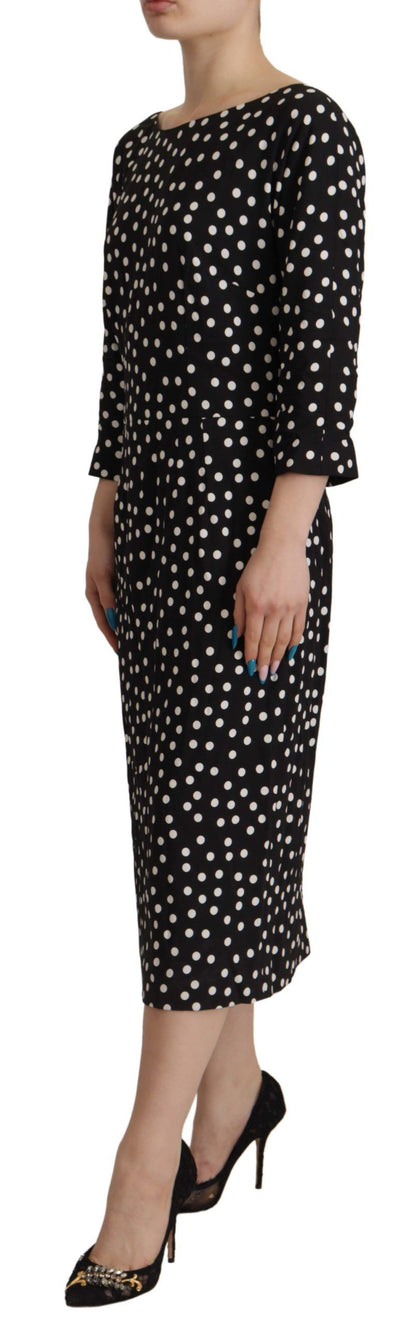 Dolce & Gabbana Black White Polka Dots 외피 Midi 비스코스 드레스