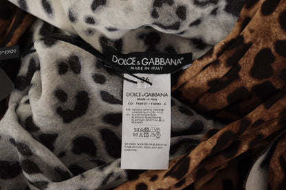 Dolce &amp; Gabbana Braunes A-Linien-Maxi-Viskose-Wickelkleid mit Leopardenmuster