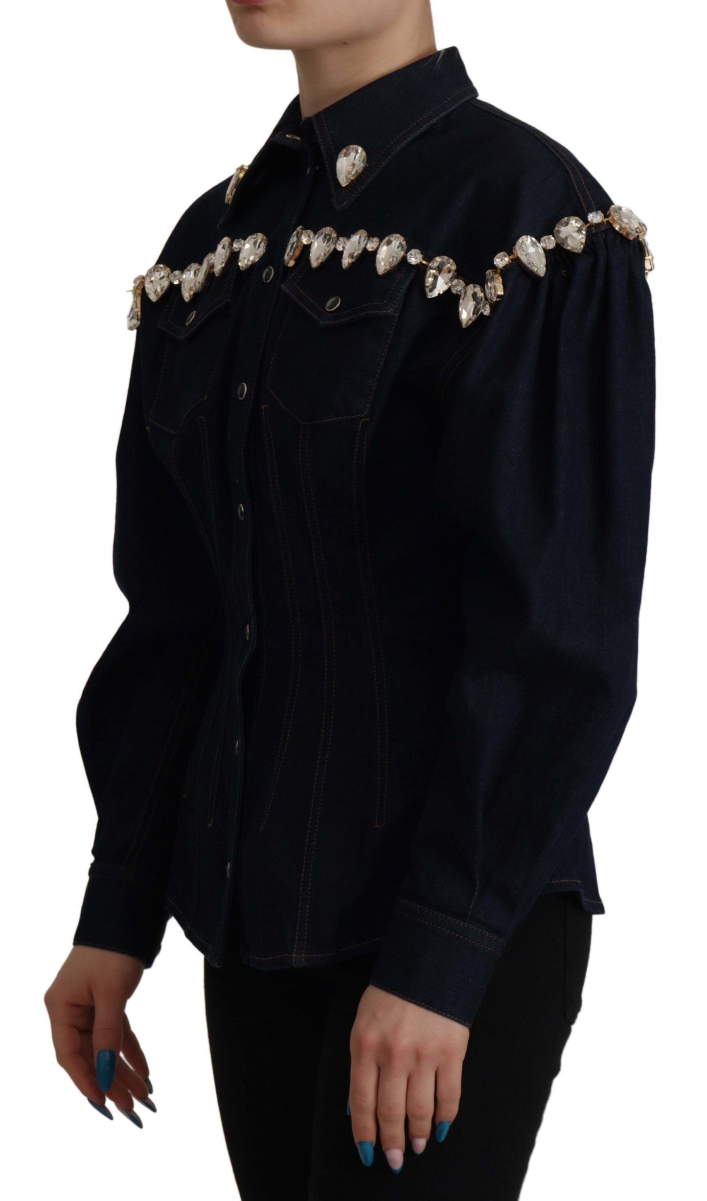 Dolce & Gabbana Blue Denim Crystal Impellish Cotton Jacket