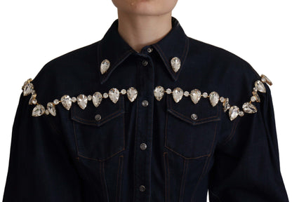 Dolce & Gabbana Blue Denim Crystal Impellish Cotton Jacket