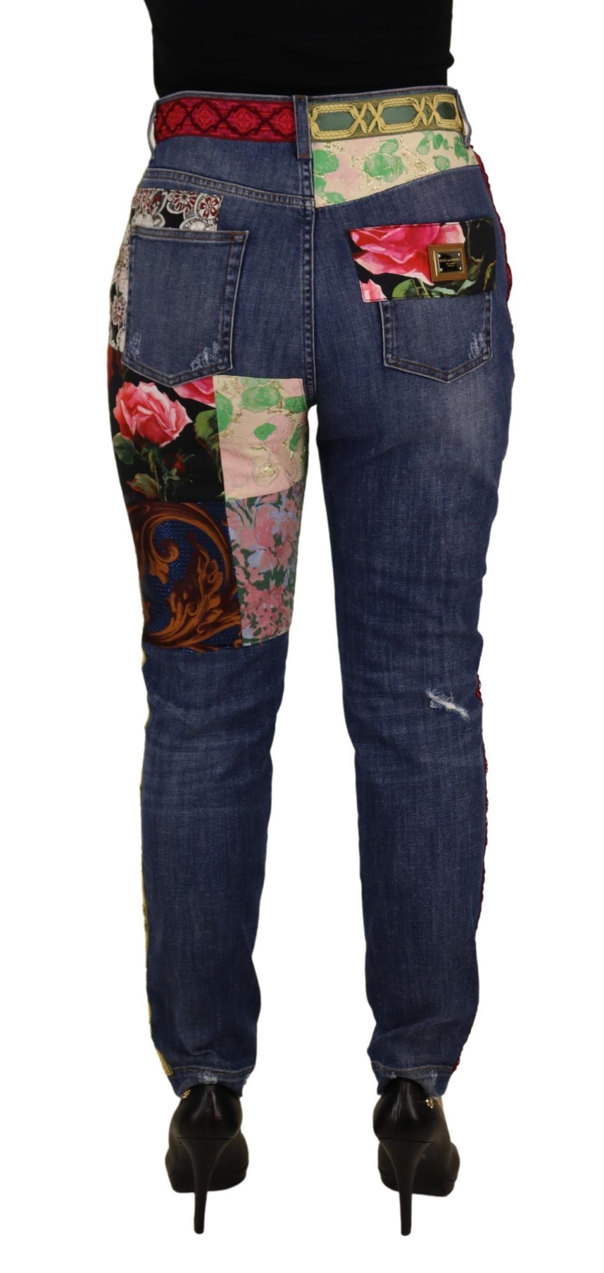 Blaue Patchwork-Denimjeans mit hoher Taille von Dolce &amp; Gabbana