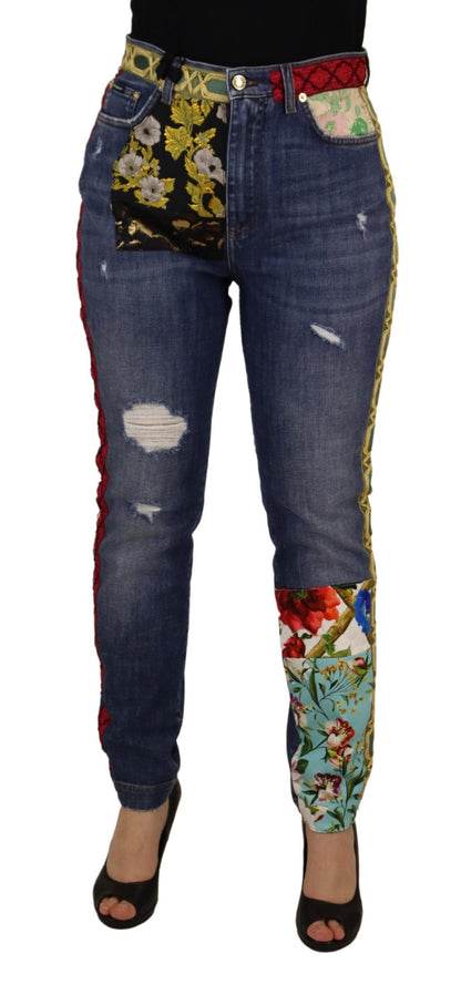 Blaue Patchwork-Denimjeans mit hoher Taille von Dolce &amp; Gabbana