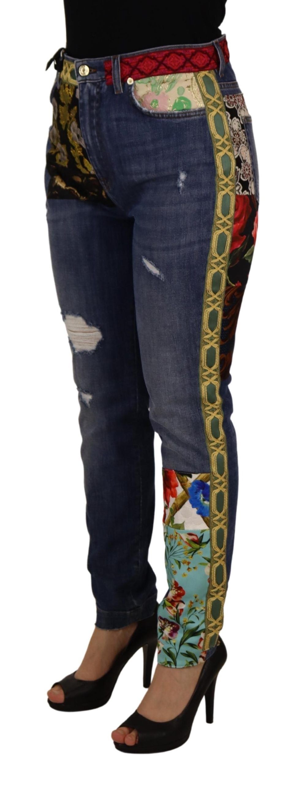 Blaue Patchwork-Denimjeans mit hoher Taille von Dolce &amp; Gabbana