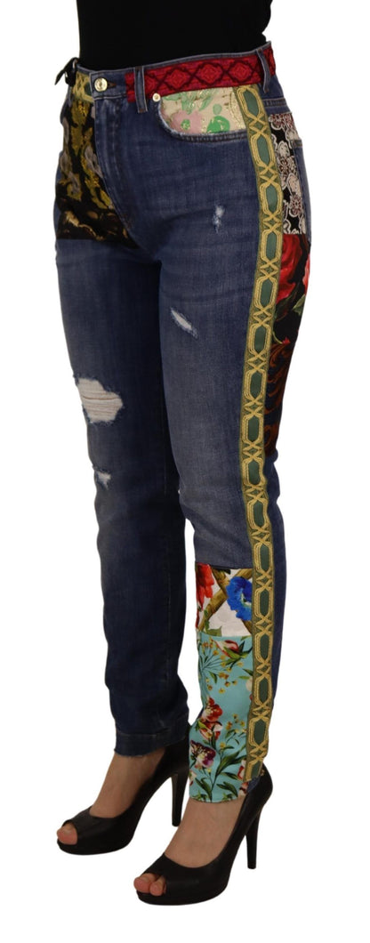 Blaue Patchwork-Denimjeans mit hoher Taille von Dolce &amp; Gabbana